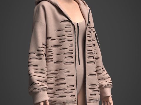 Womens Destroyed Hoodie and Bodysuit Modelo 3D