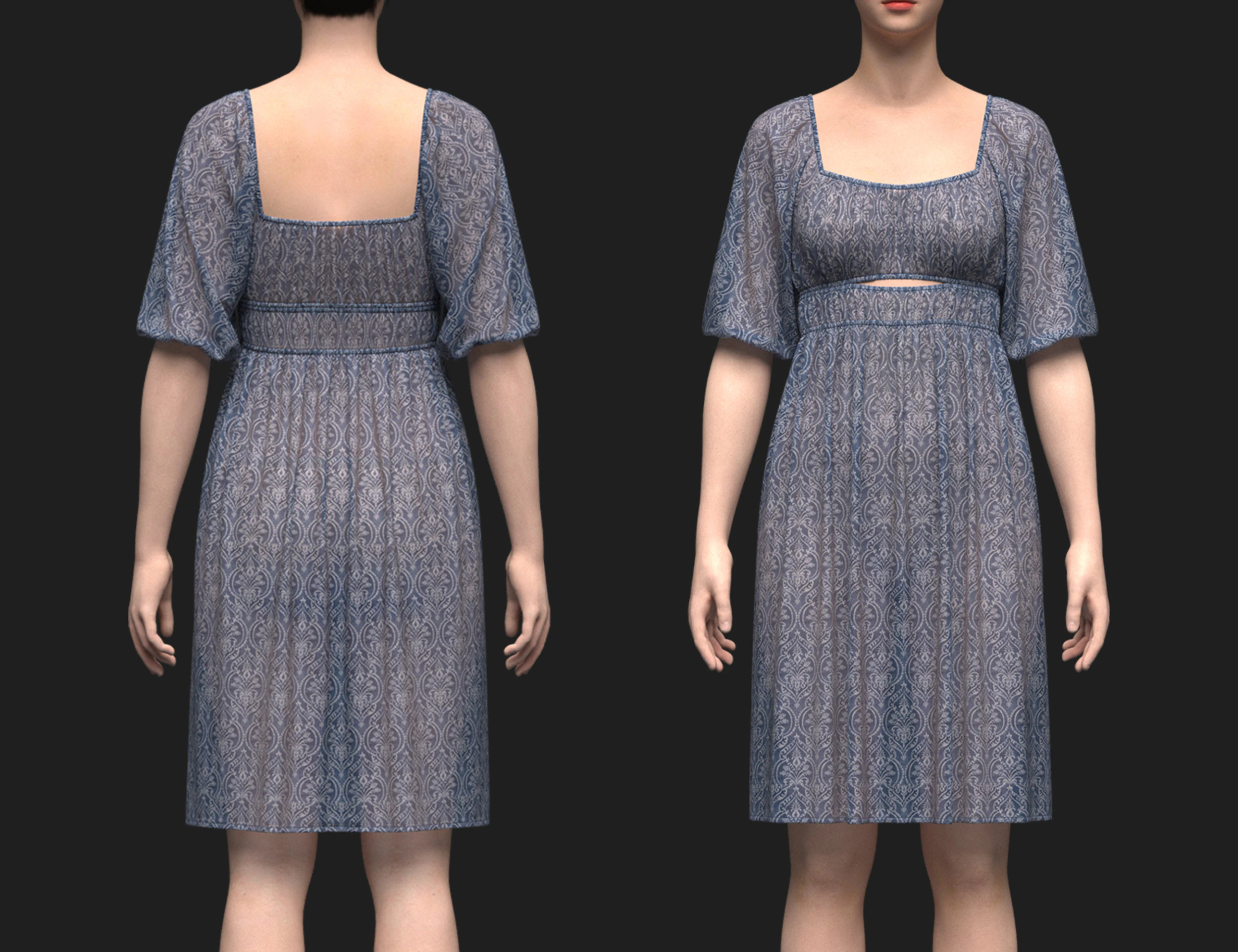 Womens Gathered Dress 3D Model .c4d .max .obj .3ds .fbx .stl .blend 
