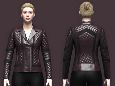 Womens Quilted Leather Jacket 3D Модель