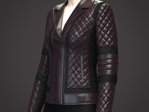 Womens Quilted Leather Jacket 3D Model
