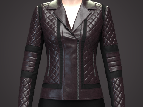 Womens Quilted Leather Jacket 3D Model