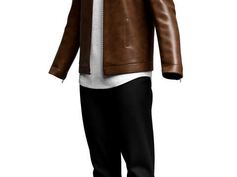 Mens Leather Jacket Outfit 3D Model