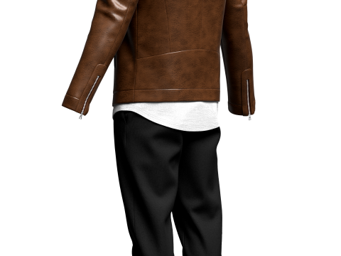 Mens Leather Jacket Outfit 3D Model