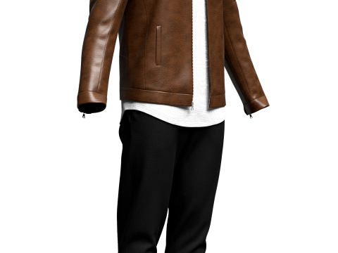Mens Leather Jacket Outfit 3D Model