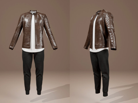 Mens Leather Jacket Outfit 3D Model