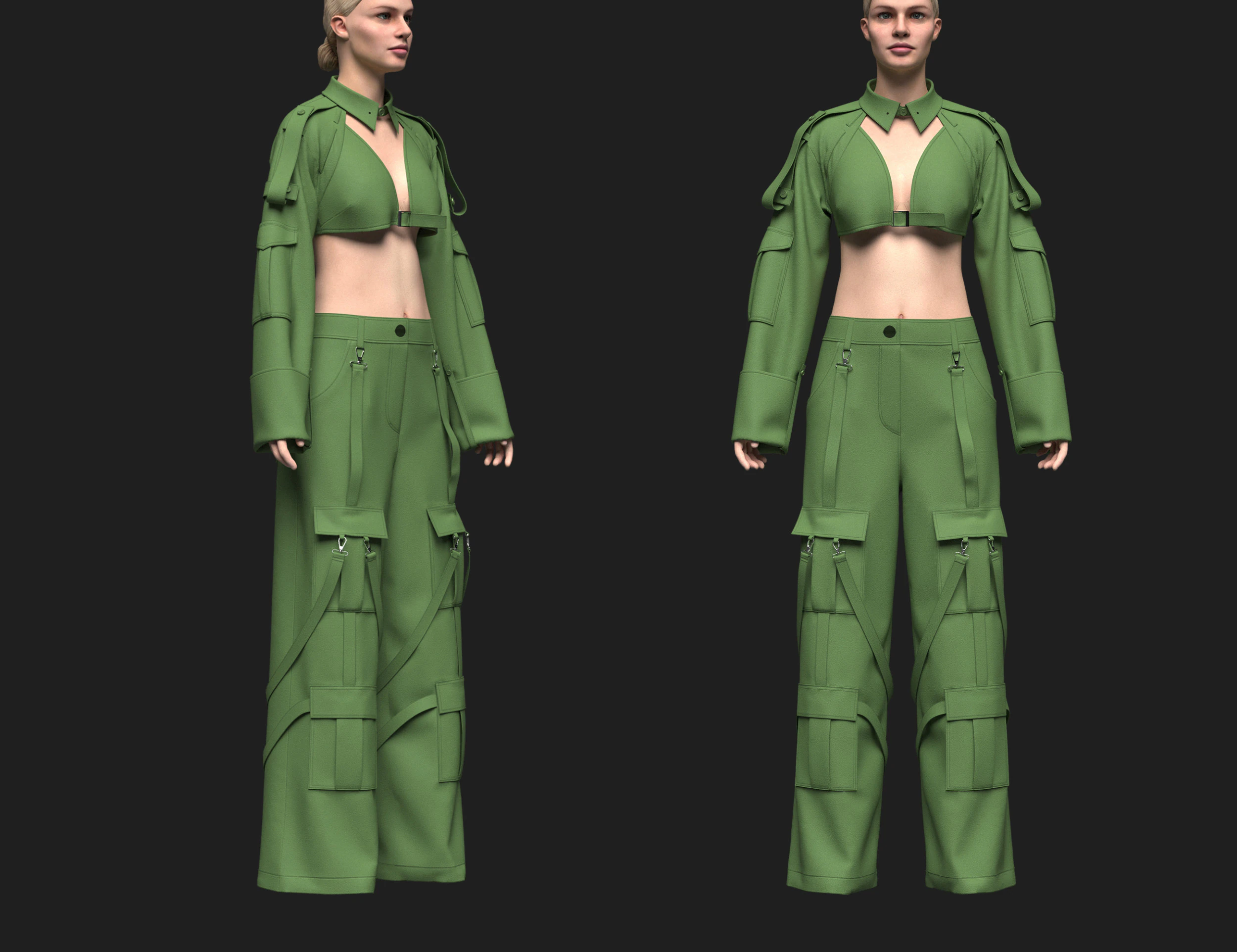 Top feminino e cal&ccedil;a cargo Modelo 3D .c4d .max .obj .3ds .fbx .stl .blend 
