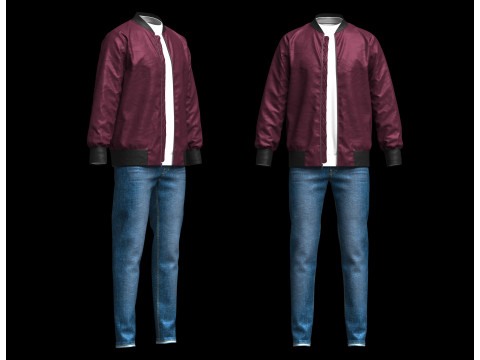Mens Winter Outfit Bomber Jacket Sweatshirt Jeans 3D Model