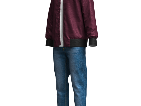 Mens Winter Outfit Bomber Jacket Sweatshirt Jeans Modelo 3D