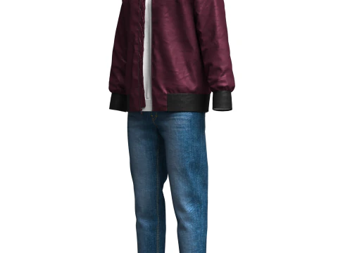 Mens Winter Outfit Bomber Jacket Sweatshirt Jeans 3D Model
