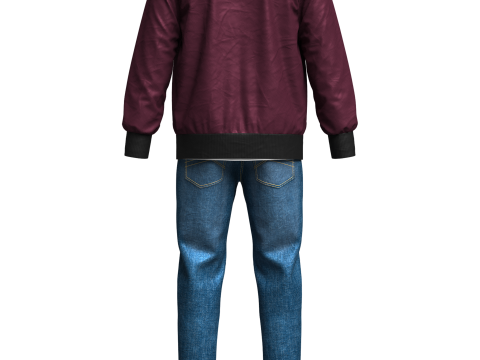 Mens Winter Outfit Bomber Jacket Sweatshirt Jeans Modelo 3D