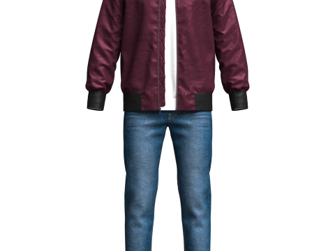 Mens Winter Outfit Bomber Jacket Sweatshirt Jeans Modelo 3D