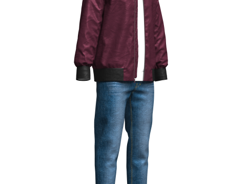 Mens Winter Outfit Bomber Jacket Sweatshirt Jeans Modelo 3D