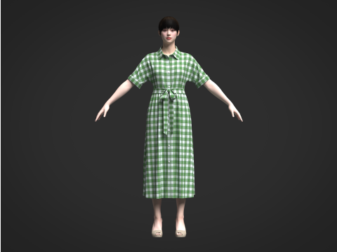 Female Midi Shirt Dress 3D Model