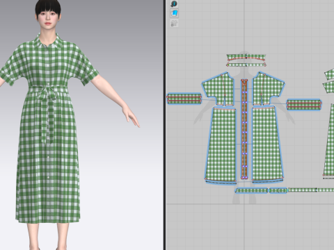 Female Midi Shirt Dress Modelo 3D