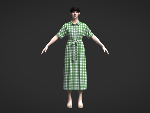 Female Midi Shirt Dress Modelo 3D