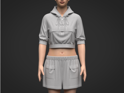 Female Hoodie Outfit 3Dモデル