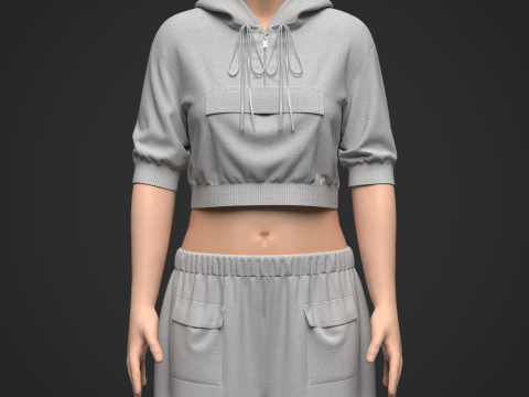 Female Hoodie Outfit 3Dモデル