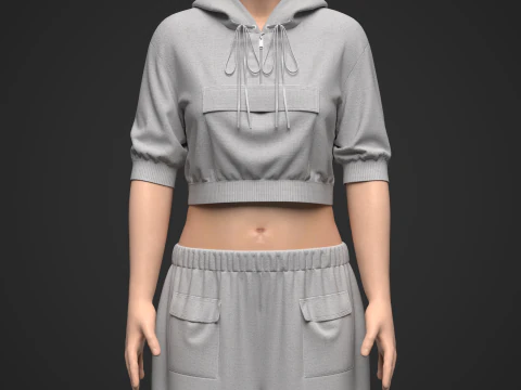 Female Hoodie Outfit 3D Model
