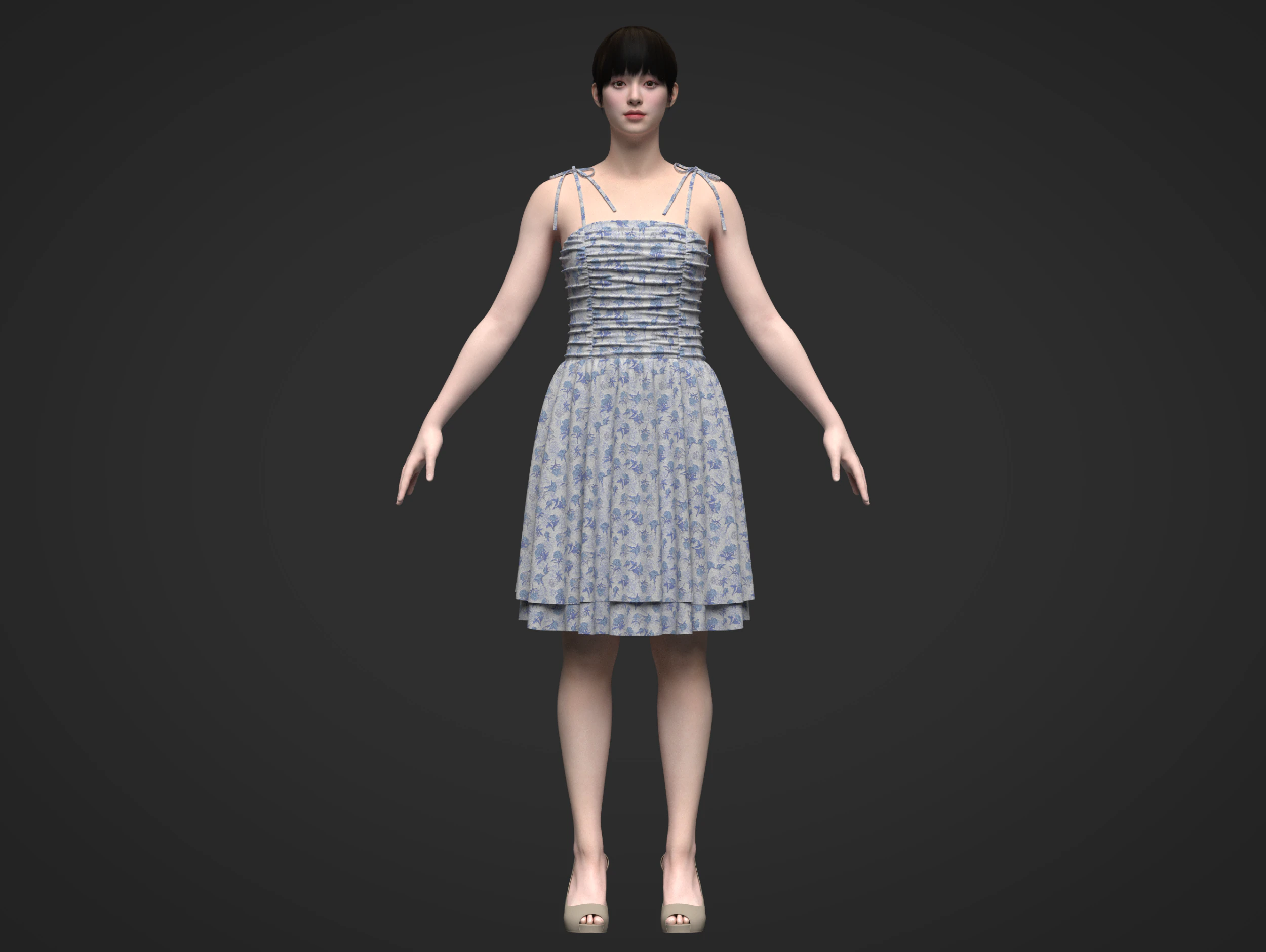 Tie Shoulder Layered Ruched Cami Dress 3D Model .c4d .max .obj .3ds .fbx .stl .blend 