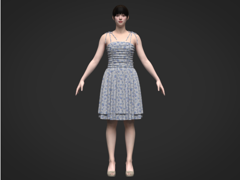Tie Shoulder Layered Ruched Cami Dress 3D Модель