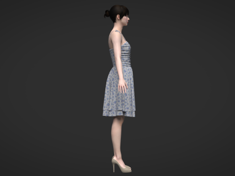 Tie Shoulder Layered Ruched Cami Dress Modelo 3D