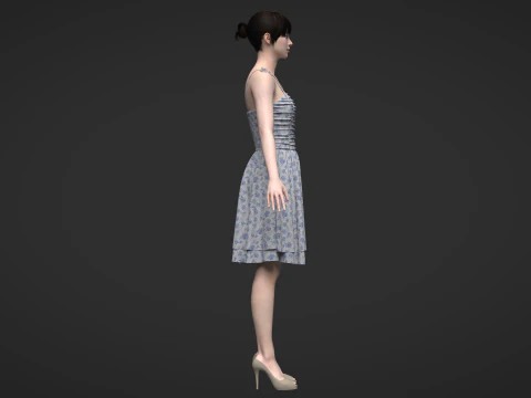 Tie Shoulder Layered Ruched Cami Dress 3D Model