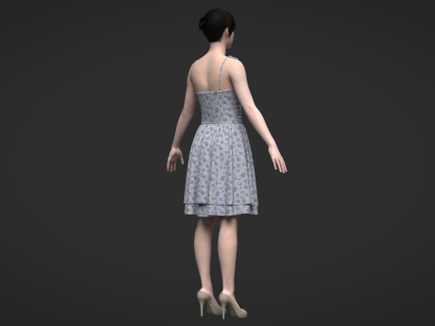 Tie Shoulder Layered Ruched Cami Dress Modelo 3D