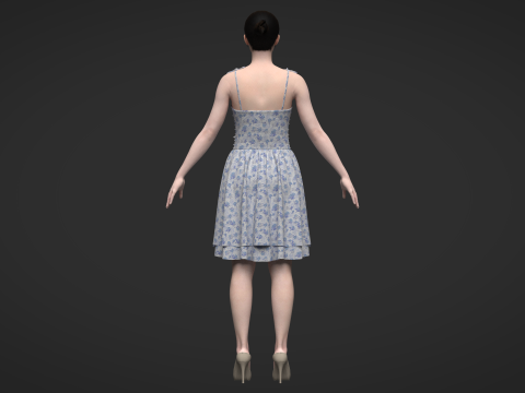 Tie Shoulder Layered Ruched Cami Dress Modelo 3D