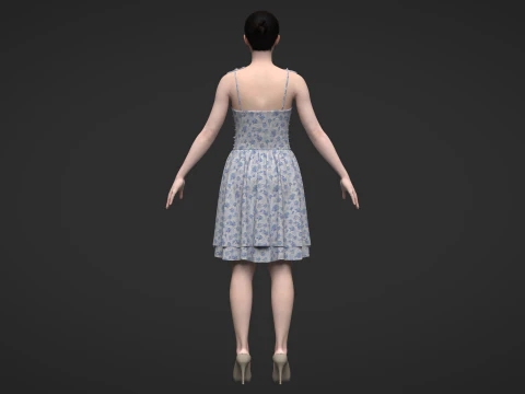 Tie Shoulder Layered Ruched Cami Dress 3D Model