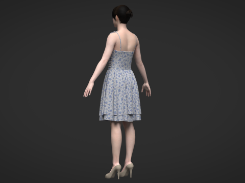 Tie Shoulder Layered Ruched Cami Dress Modelo 3D