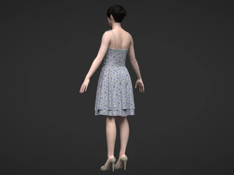 Tie Shoulder Layered Ruched Cami Dress 3D Model