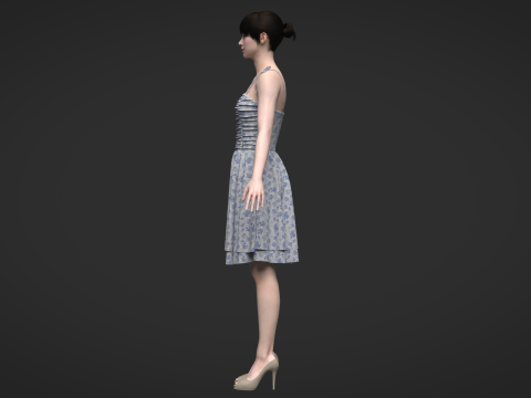 Tie Shoulder Layered Ruched Cami Dress Modelo 3D