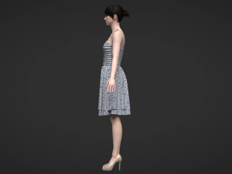 Tie Shoulder Layered Ruched Cami Dress 3D Model