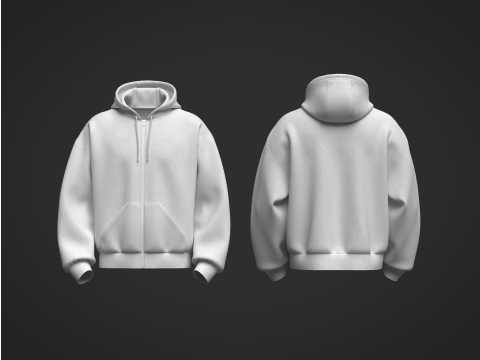 Male Front Zip Oversized Hoodie 3D Model