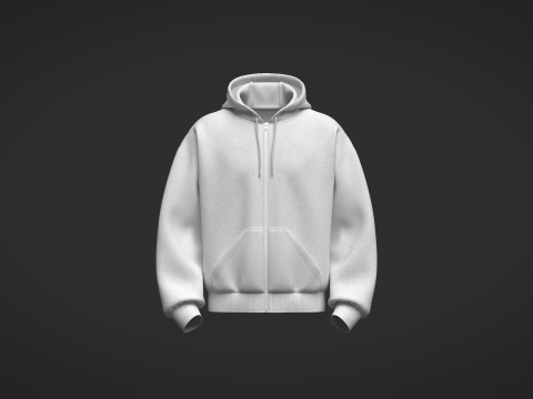 Male Front Zip Oversized Hoodie 3D Model