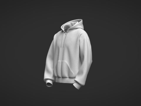 Male Front Zip Oversized Hoodie 3D Model