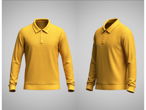 Mens Full Sleeve Ribbed Polo 3D Model