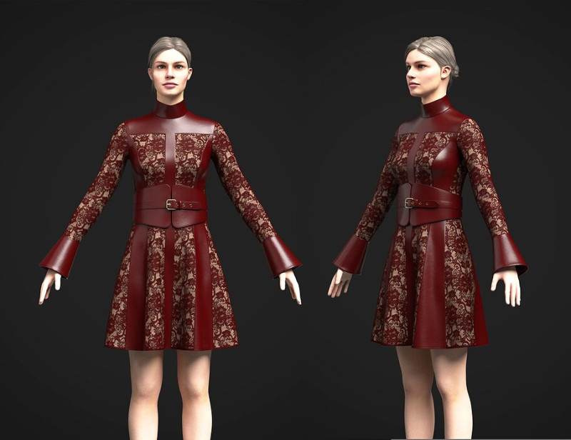 Womens Leather and Lace Dress 3D 모델 .c4d .max .obj .3ds .fbx .stl .blend