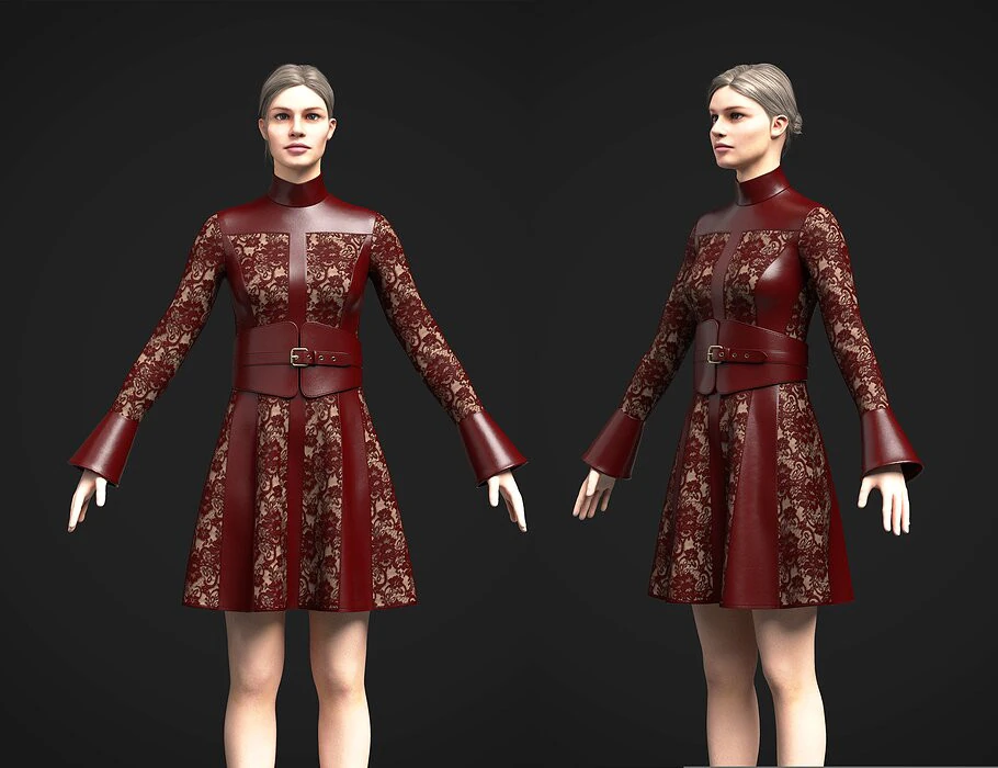 Womens Leather and Lace Dress 3D Model .c4d .max .obj .3ds .fbx .stl .blend 