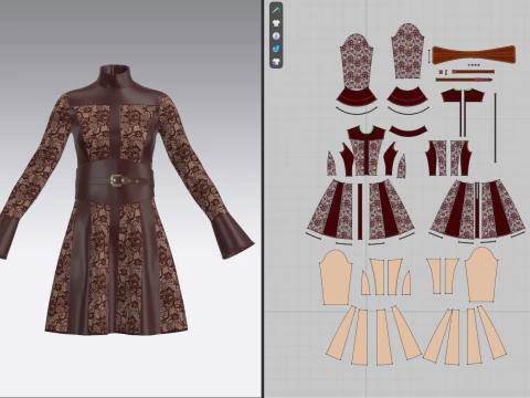 Womens Leather and Lace Dress 3D Model