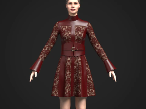 Womens Leather and Lace Dress 3D Model