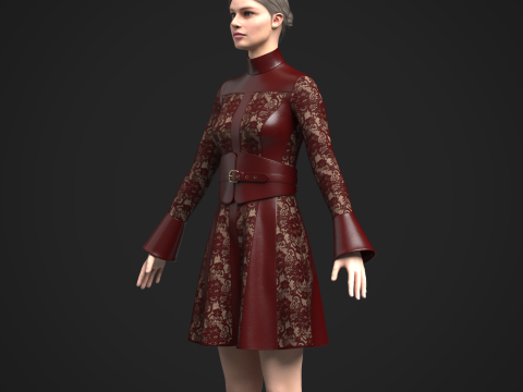 Womens Leather and Lace Dress 3D 모델