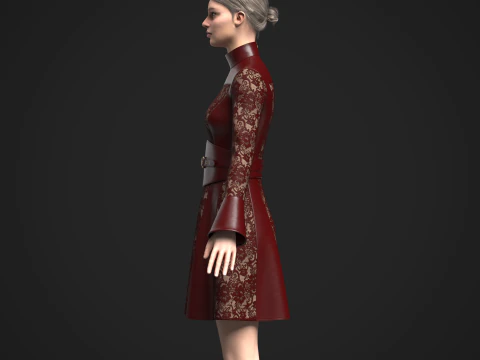 Womens Leather and Lace Dress 3D Model