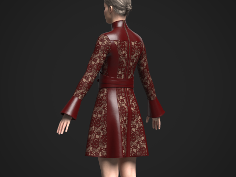 Womens Leather and Lace Dress 3D 모델