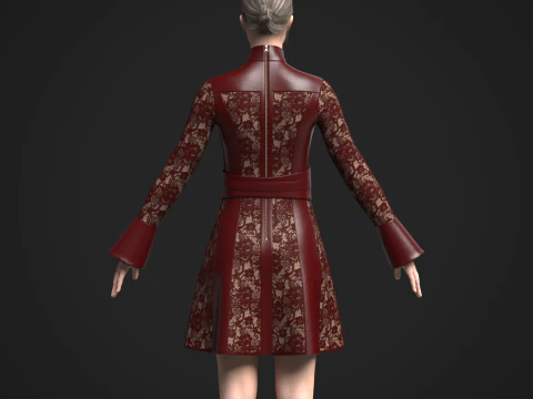 Womens Leather and Lace Dress 3D Model