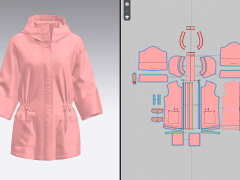 Jaqueta feminina Parka com capuz Modelo 3D