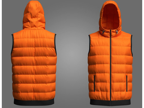 Mens Hooded Puffer Vest 3D Model