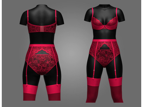 Pink Lace Suspender Lingerie set 3D Model
