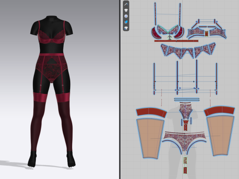 Pink Lace Suspender Lingerie set 3D Модель
