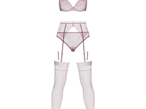Pink Lace Suspender Lingerie set 3D Модель